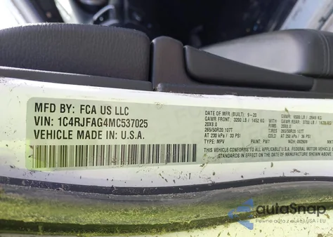 2021 Jeep Grand Cherokee Laredo X 4X4 из США, поврежденный, VIN 1C4RJFAG4MC537025